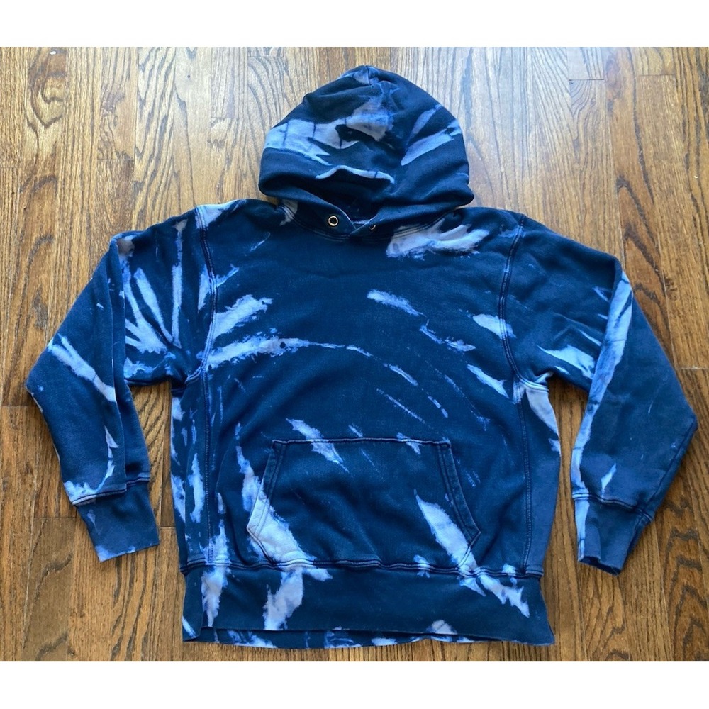 Les Tien Sweatshirt Mens Small Blue Heavyweight Oversized USA Hoodie Tie Dye